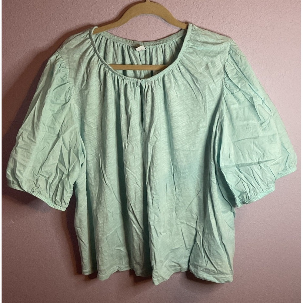 Old Navy Mint‎ Green Keyhole Short Sleeve 100% Cotton Shirt Top Size 3X